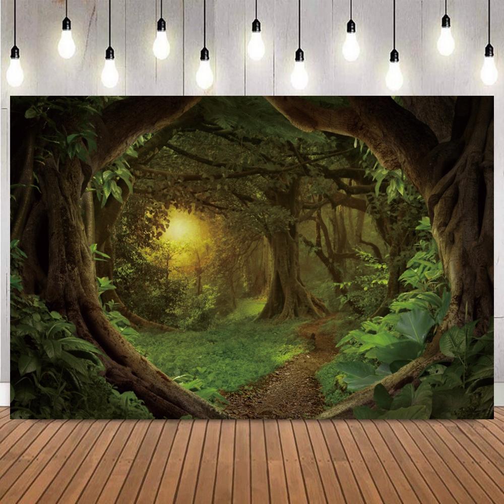 Tropical Forest Jungle Photography Backdrop Rainforest Green Leaves Natural Adventure Camping Birthday Photo Background Props16