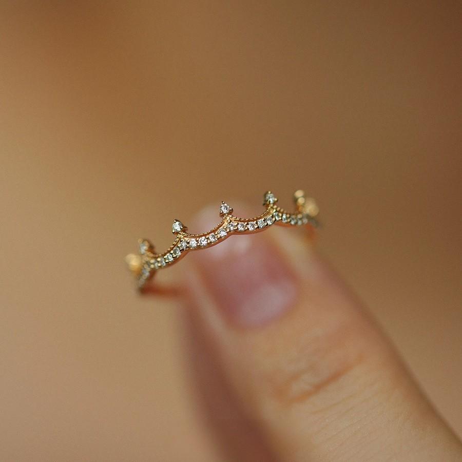 925 Sterling Silver Plated 18K Gold Zircon Crown Ring for Women Light Luxury Exquisite Wedding Jewelry 5&silver