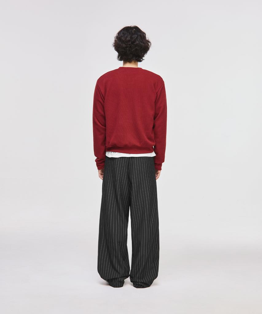 SIGNATURE Side Deep One-Pleat Slacks [Black Stripe]