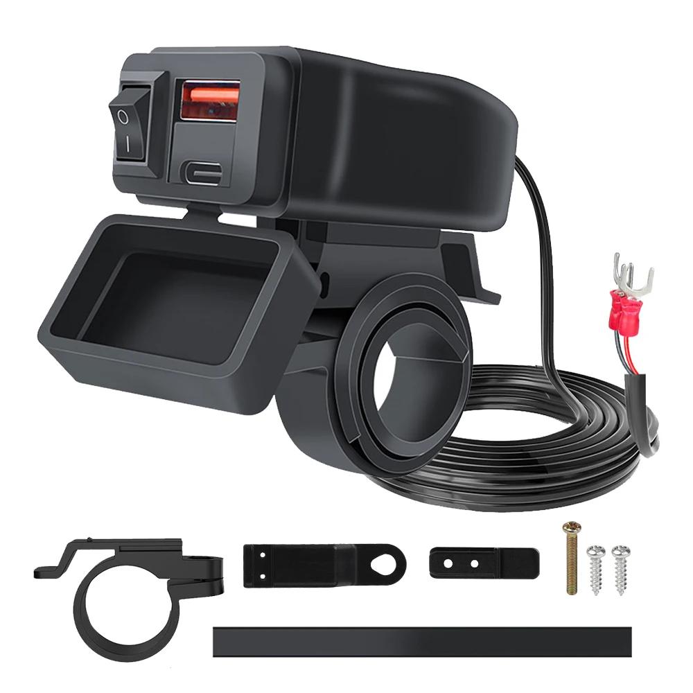 Motorcycle Handlebar PD QC3.0 USB Fast Charger Waterproof Phone Usb Port Mobile Phone Charging with Switch Moto Accessories