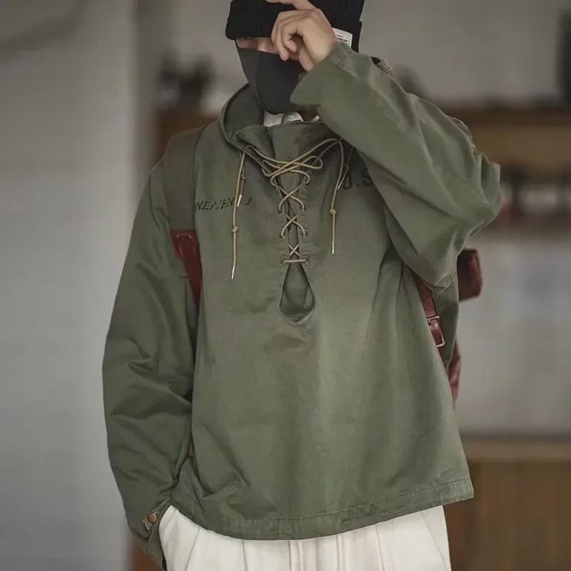 

Men s Military Green Retro Hoodie: Army-Style Autumn Workwear Jacket XL зелений