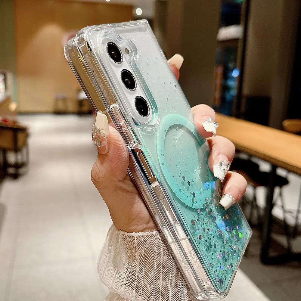 For Samsung Z Fold 6 5 Cover Gradient Glitter Magnetic Magsafe Case For Samsung Z Fold5 Z Fold4 Z Fold3 Wireless Charging Cover