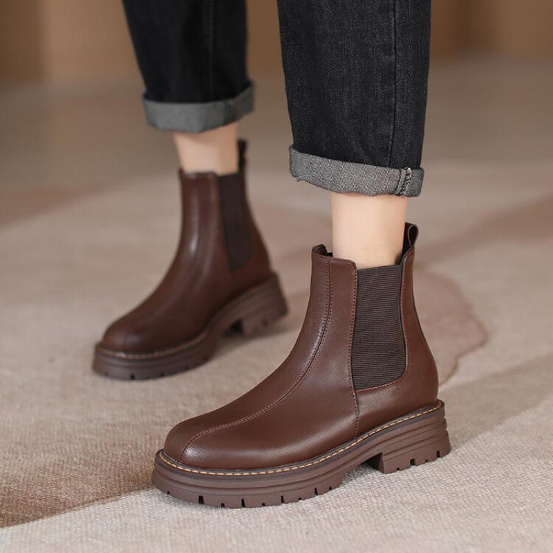 Korean Version of Round Head Sleeve Knight Boots Thick-soled Non-slip Large-size Women's Boots Autumn and Winter Medium Boots Women's Solid Color Med