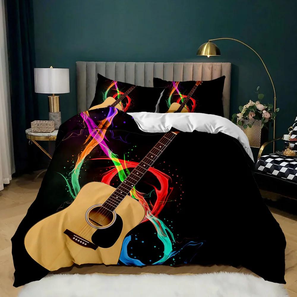 Guitar Duvet Cover Set Electric Guitar In Burning  Musical Creativity Concept Music Double Queen King Size Polyester Qulit Cover