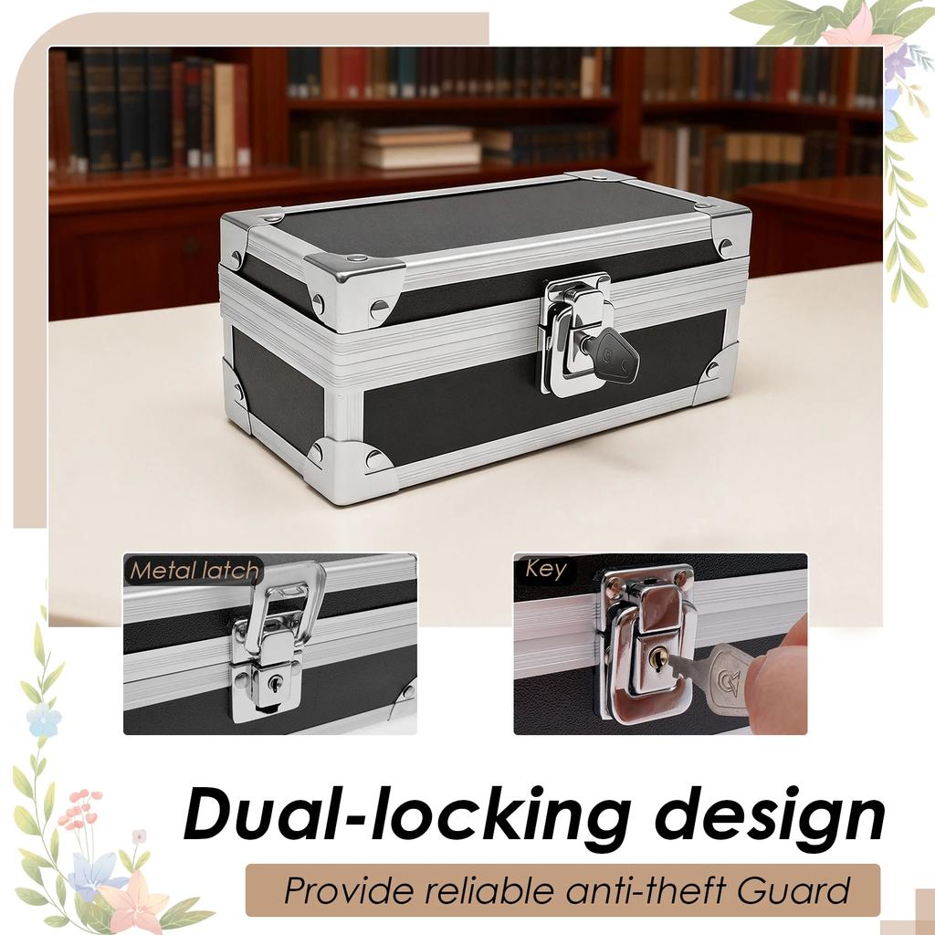 Lockable Cash Box Aluminium Alloy Money Storage Box with Key Portable Anti Theft Small Cash Box Multi-role Storage Box for Home