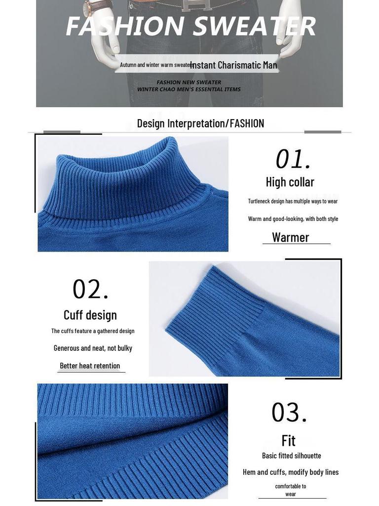 Men's Korean Style Turtleneck Knitted Sweater: Autumn/Winter Thick, Trendy, Plus Size Loose Pullover.