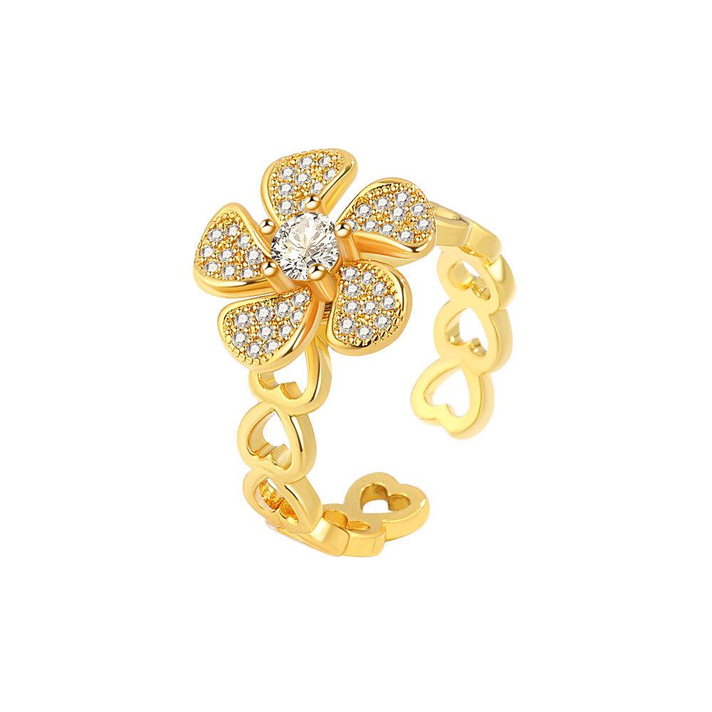Rotatable Flower Open Ring For Women Adjustable Spinning Floral Band Unique Personality Fashion Jewelry Gift