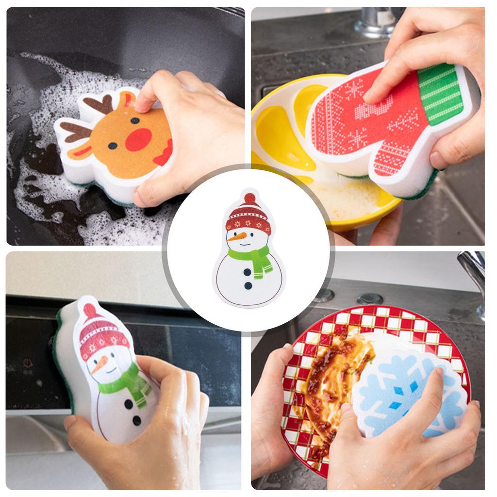 Holiday Cleaning Sponge Snowman/Snowflake/Glove/ Deer Cartoon Sponge Cleaner Cleaning Rubs During Christmas