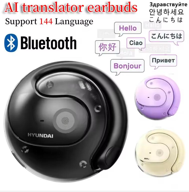 Wireless Bluetooth AI Real-time Language Translation Earphones 144 Languages Ear Hanging Headphone Translator for Travel Busine