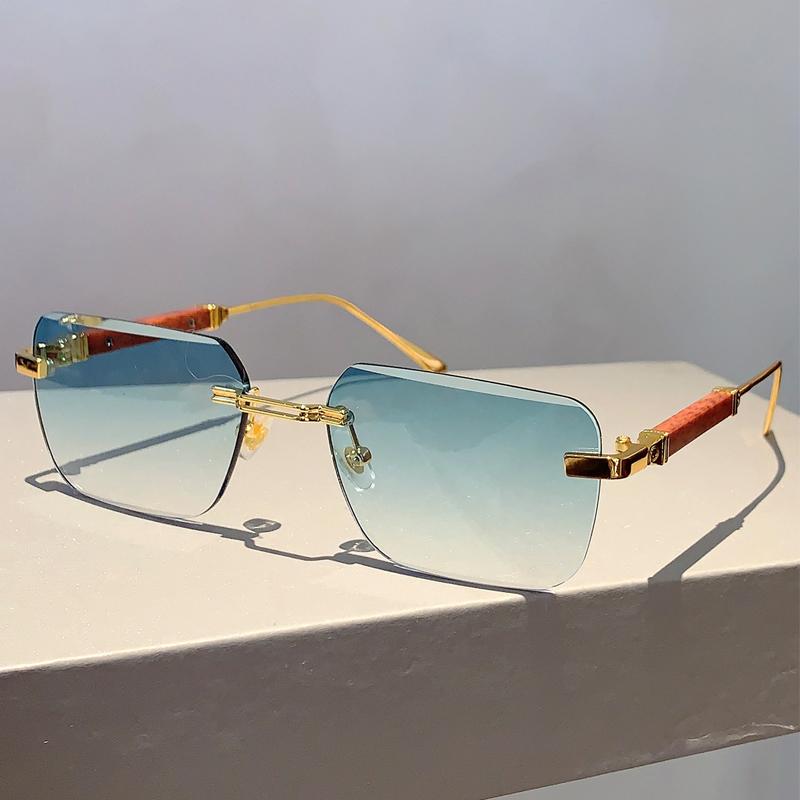 Rimless Rectangle Sunglasses Men Stylish Vintage Gradient Ocean Lenses Eyewear  New Trendy Brand Design Women Shades