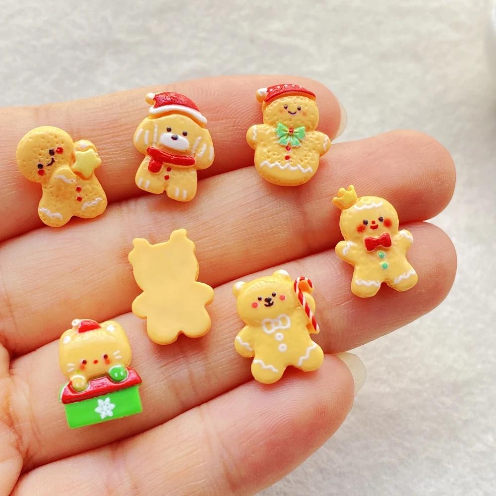30Pcs Mini Cartoon Christmas Snowman, Biscuit Man, Dog Nail Art Flat back Rhinestone DIY Manicures Appliques Accessories Crafts