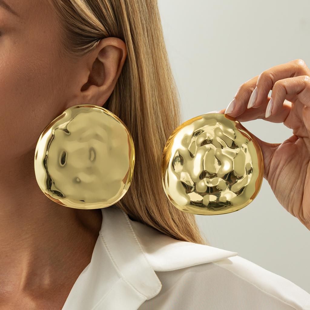 Ingemark Hyperbole Big Irregular Round Texture Stud Earrings Women Vintage Punk Metal Pierced Earrings 2026 New Year Jewelry