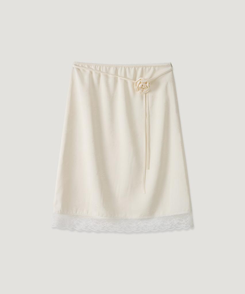 HEEARI Rowe Flower Corsage Satin Skirt_Ivory