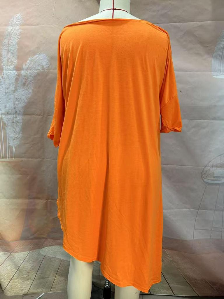 2026 Women's Solid Color Loose Fit Round Neck Irregular Hem T-Shirt