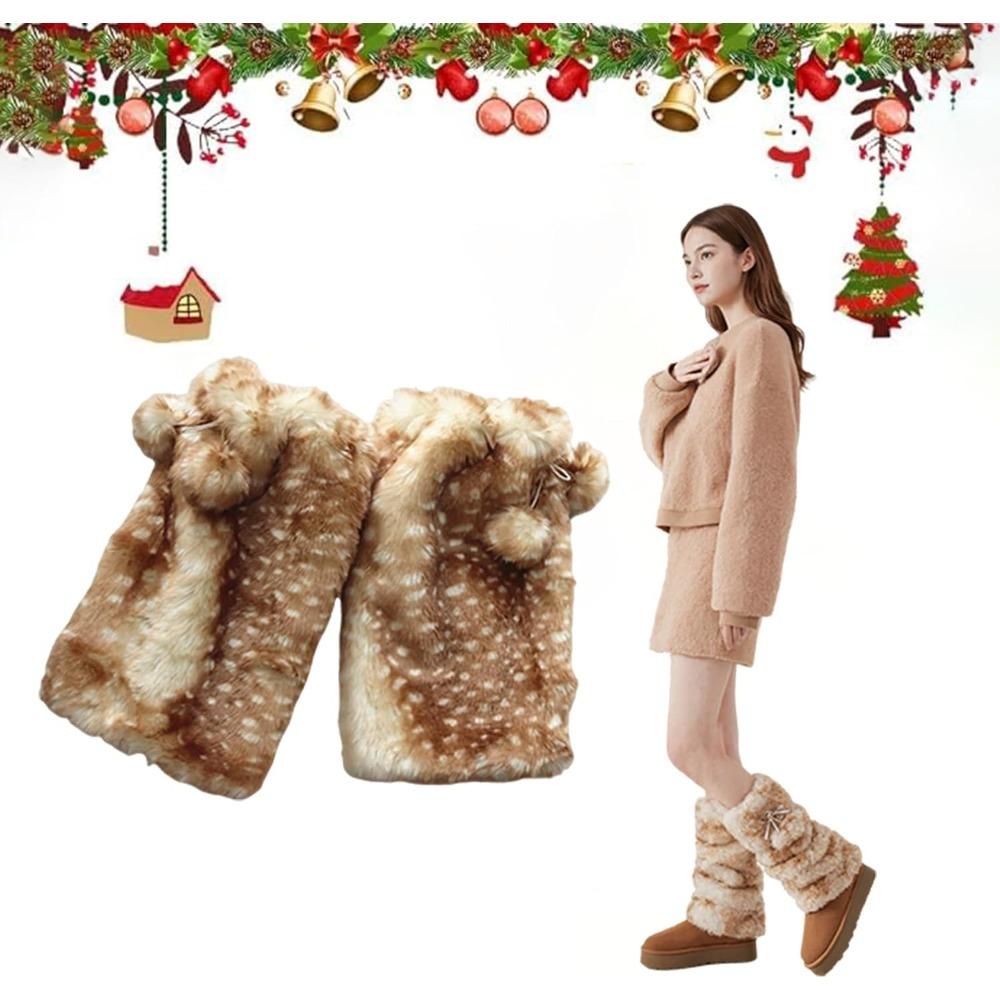 Deer Leg Warmers Furry Fur Deer Print Leg Warmer For Women Cute Animal Thicken Legwarmers For Girls