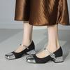 Krazing Pot Cow Skin Spring Summer Size 41 Thick Med Heels Women Square Toe Mixed Color Crystal Heels Pumps