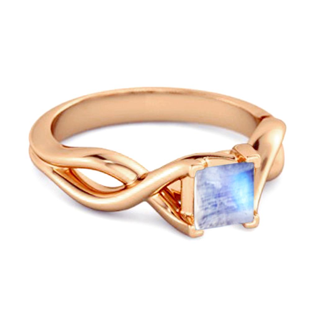 Moonstone Twisted Vine Band Ring - 925 Sterling Silver Rose Gold Vermeil