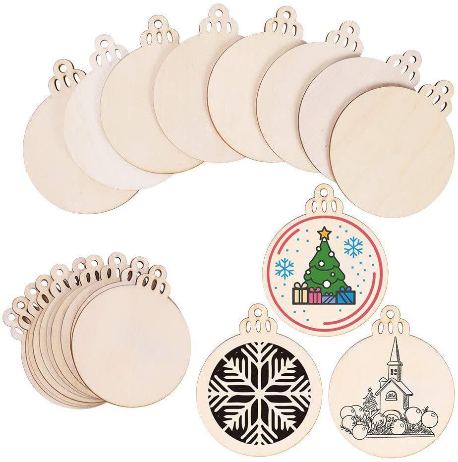 10pcs Merry Christmas Wooden Round Baubles Tags Christmas Balls Decoration DIY Craft Ornaments Christmas New Year Navidad Decor