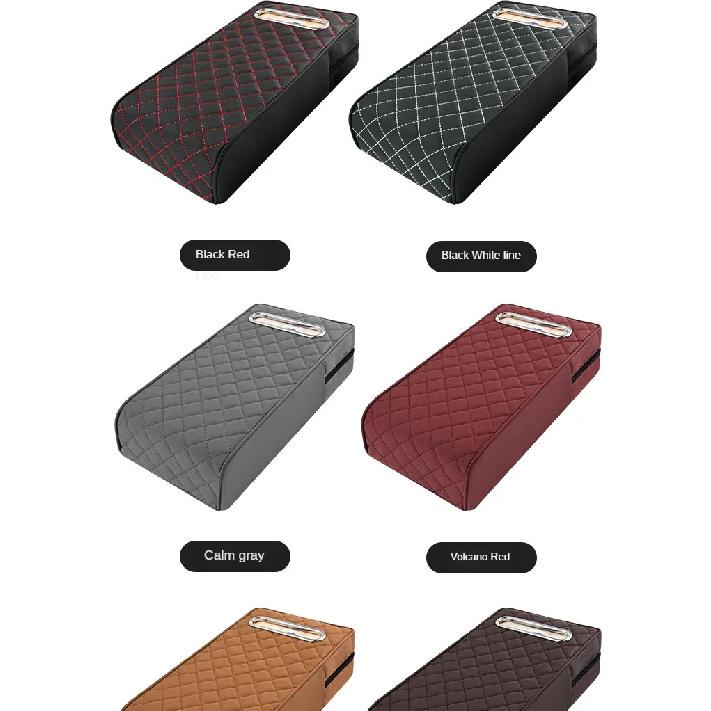 Car Armrest Cover Leather With Tissue Storage Memory Foam Height Pad Universal Auto Center Armrest Protective Cushion Support