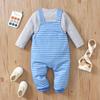 Spring Autumn Infant Boy Outfits Long Sleeve Striped T-shirt with Dinosaur Embroidery Bib Pants Two Piece Matching Clothing Set