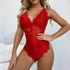 Women Nightie Bodysuit See-through Backless Sleeveless Solid Color Deep V Neck Seductive Hot Low Cut Flower Nightclub Bodysuit for Wedding Night