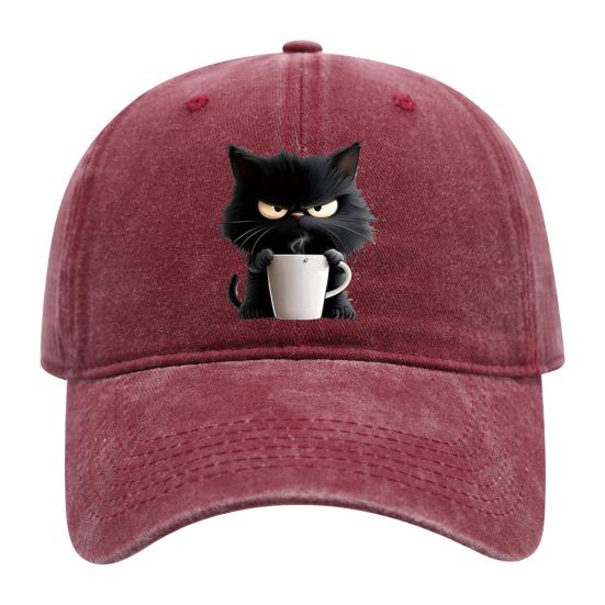 Casquette de baseball à motif chat réglable pare-soleil à bord incurvé chapeau de soleil unisexe style hip hop décontracté casquette café délavée