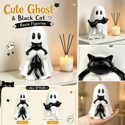 Mini Resin Ghost Figurine Holding Cat Halloween Table Decoration Desktop Sculpture for Home Shelf Party Decor