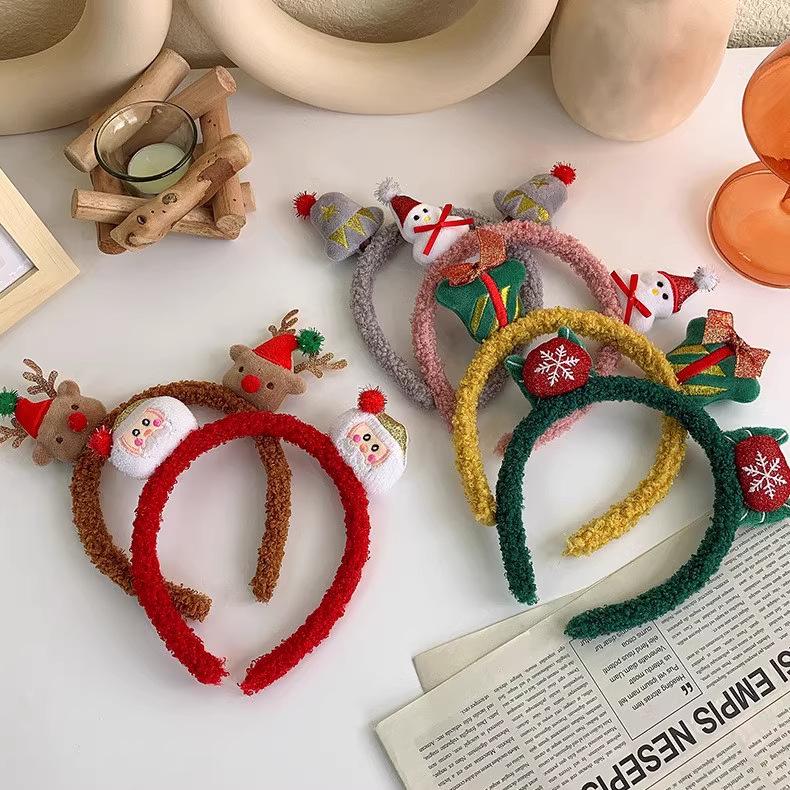 Korean Style Holiday Headwear: Plush Santa Claus & Snowman Hair Clips, Lamb Wool Headband & Antler Accessory