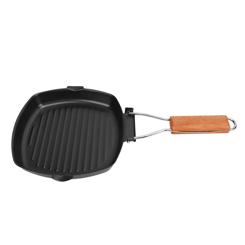 Frying Pan Folding Non Stick Portable Anti Scald Wooden Handle Steak Pan for Cooking Camping Dining