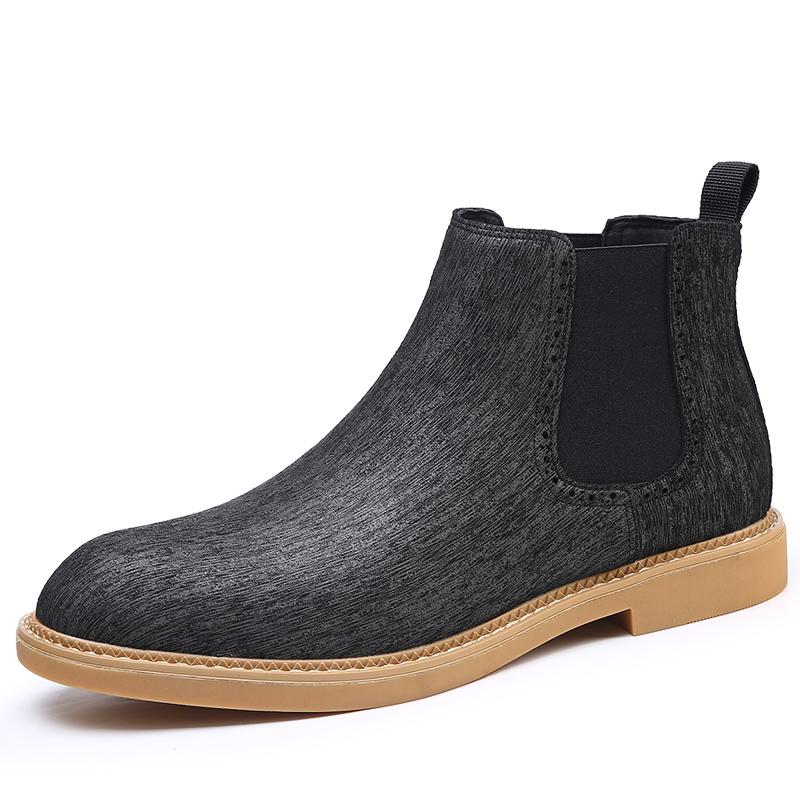 Elegantes Mens Chelsea Boots Pointed-Toe High Top Shoes Classic Leather Slip-On Ankle Boots New Arrival Male Botas Walking Shoes