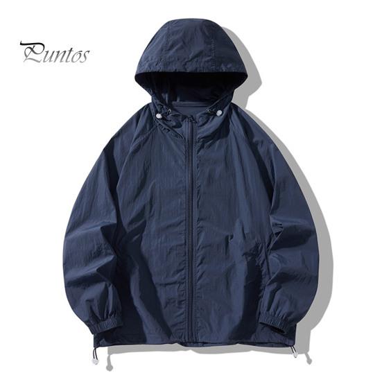 

Мужское солнцезащитное пальто с капюшоном и длинным рукавом на молнии, тонкое пальто с карманами, однотонная регулируемая верхняя одежда на шнурке L темно-синий