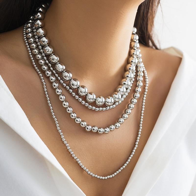 Meier Cyberpunk style multi-layered ball beads stacked necklace stylish exaggerated beaded clavicle necklace