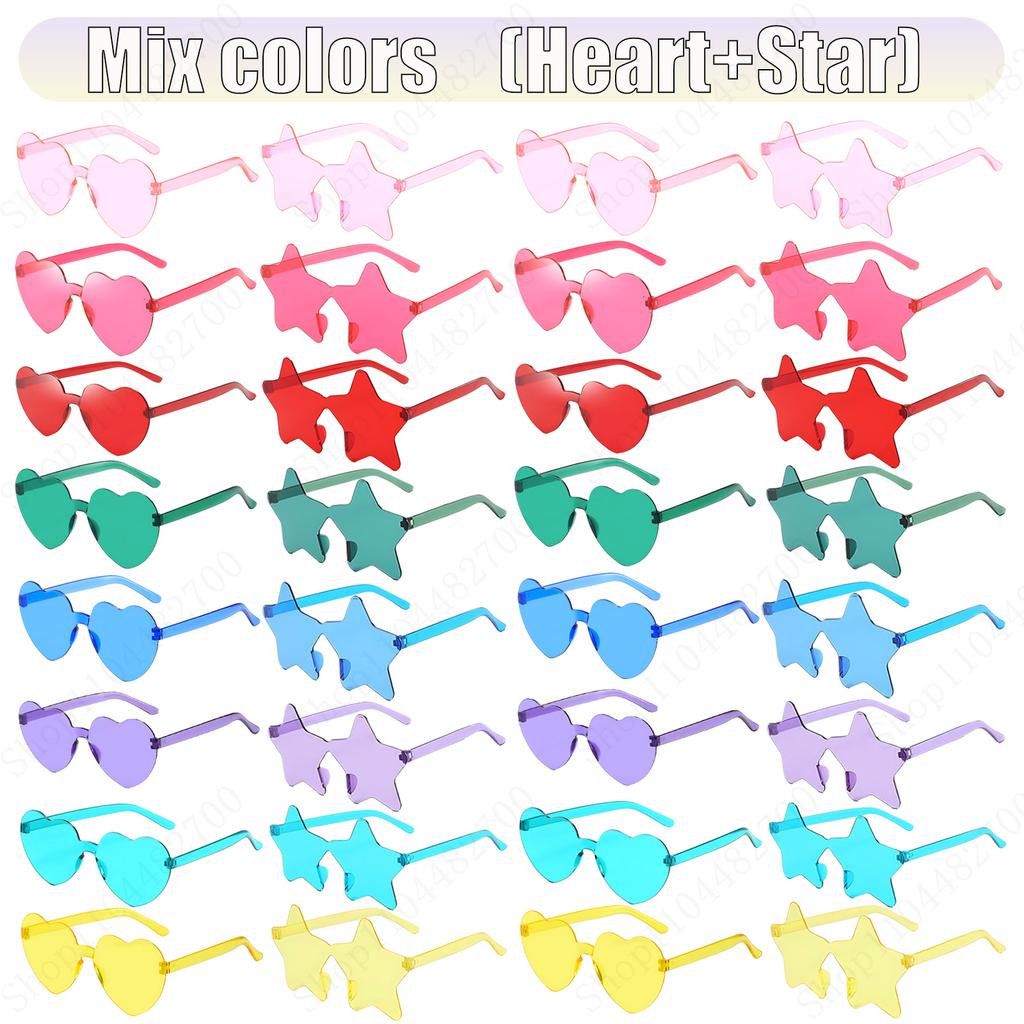 16-160Pcs Wedding Heart Shape Sunglasses Bachelorette Party Favor for Guests Fun Party Sunglasses Rimless Heart Shaped Glasses
