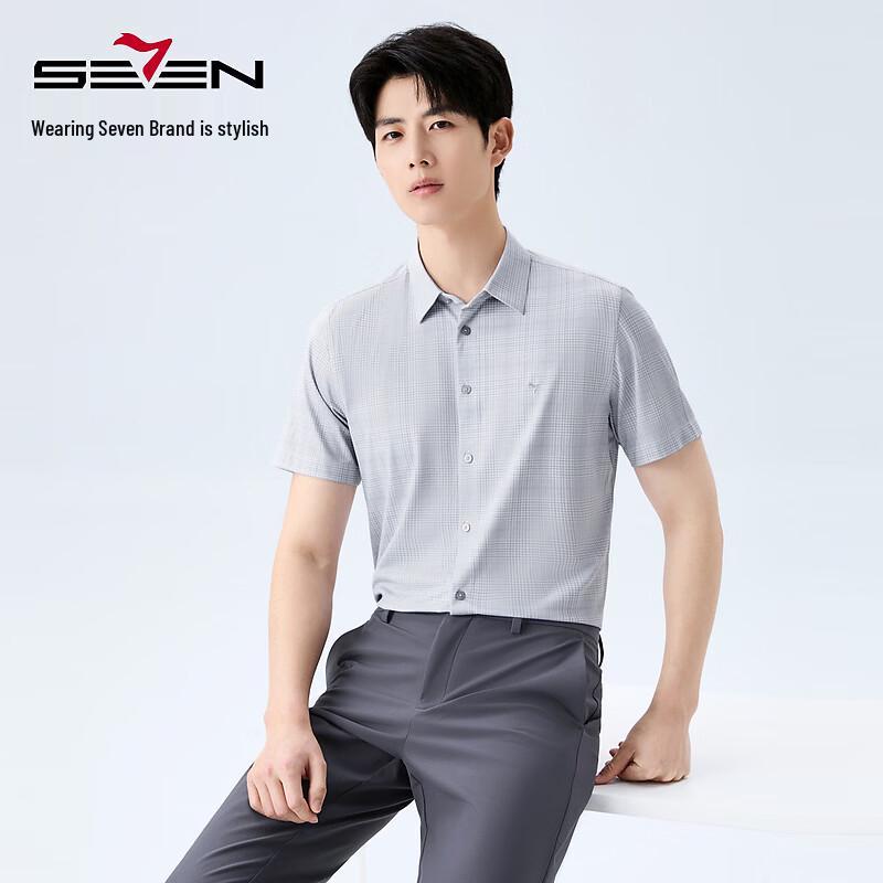SEVEN Men s Knitted Geometric Print Short-Sleeve Shirt 4XL