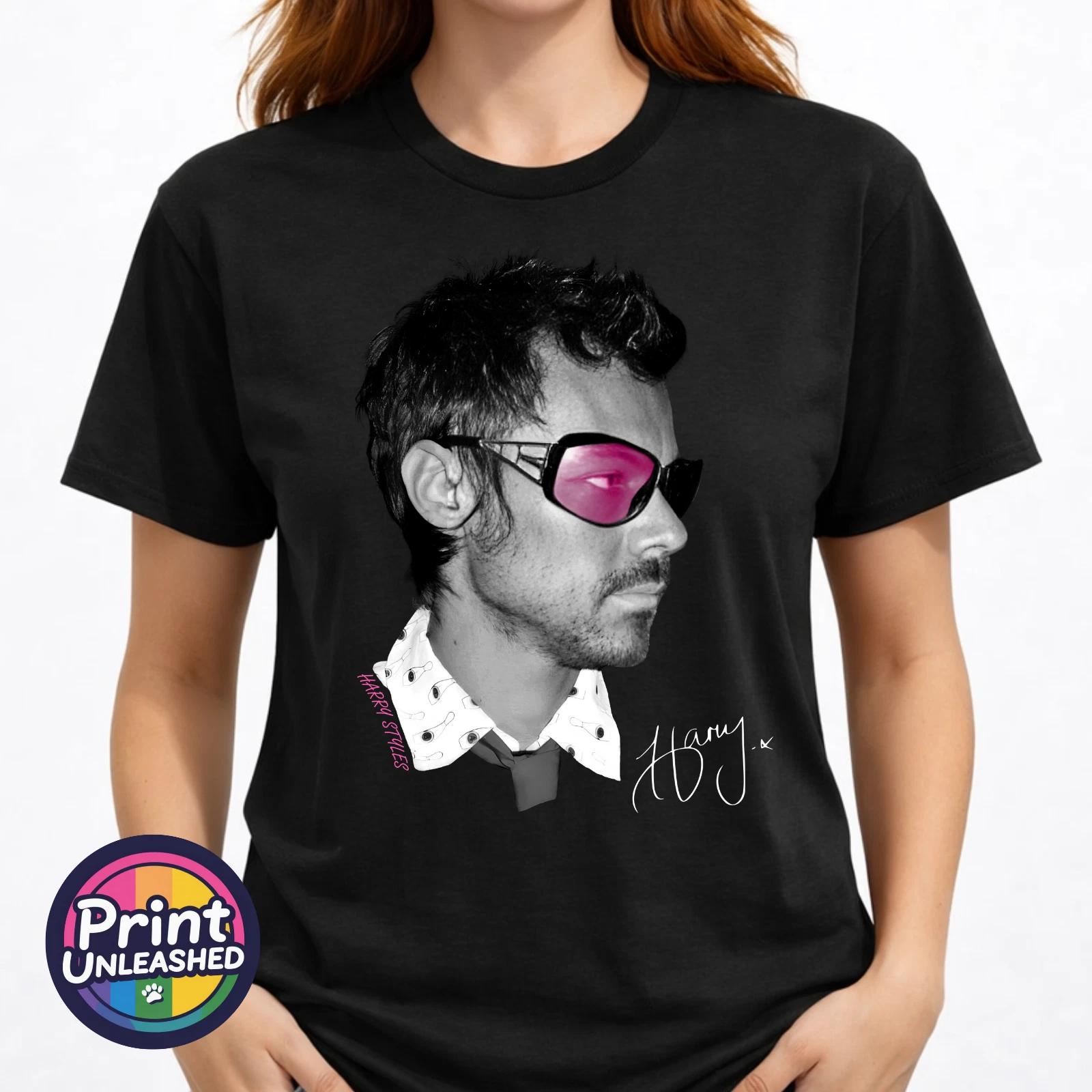 Harry Styles T-Shirt Harry Image & Printed Signature Tee Unisex Black S-3XL S