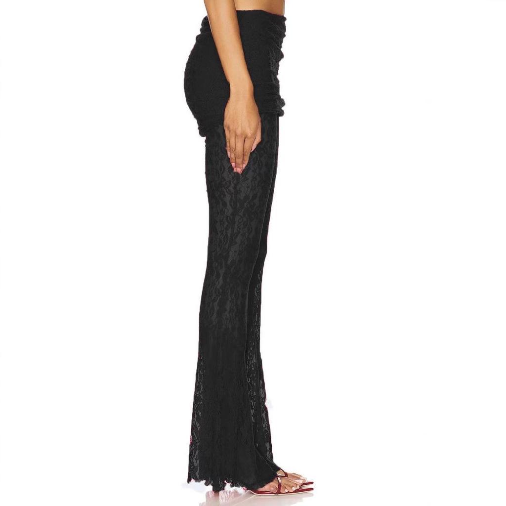 2025 European & American Summer High Waist Lace Flare Pants