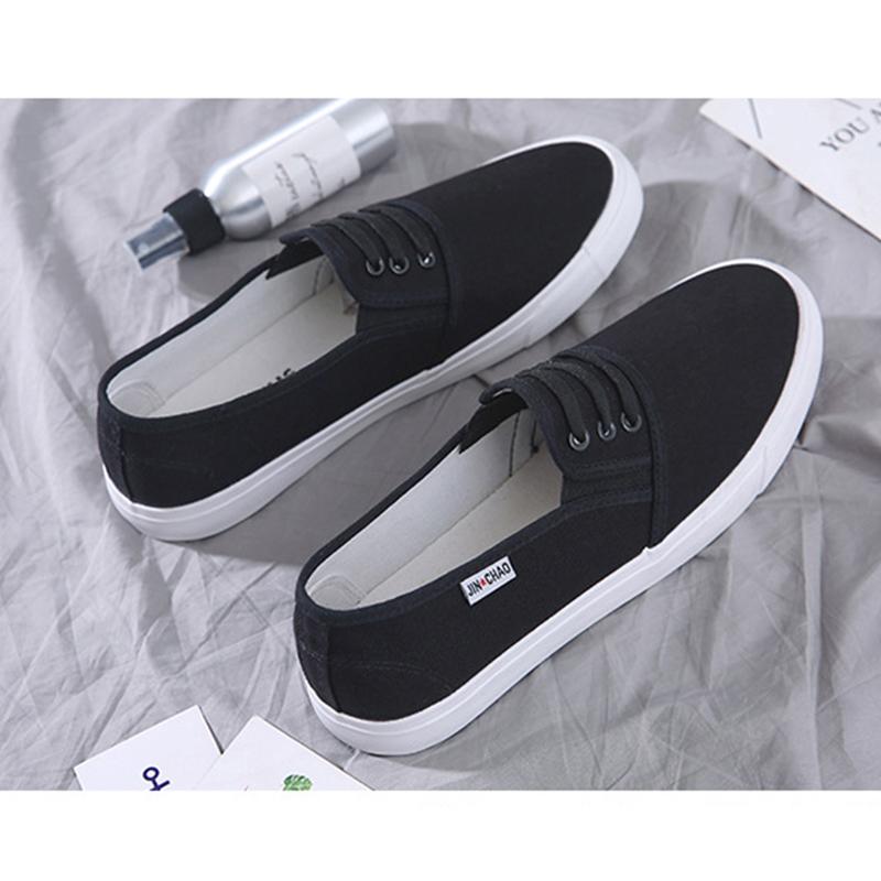 Fashion Soft Breathable Mens Cloth Shoes Slip-on Pure Black Flat Male Brand Casual Shoes Non-slip D557