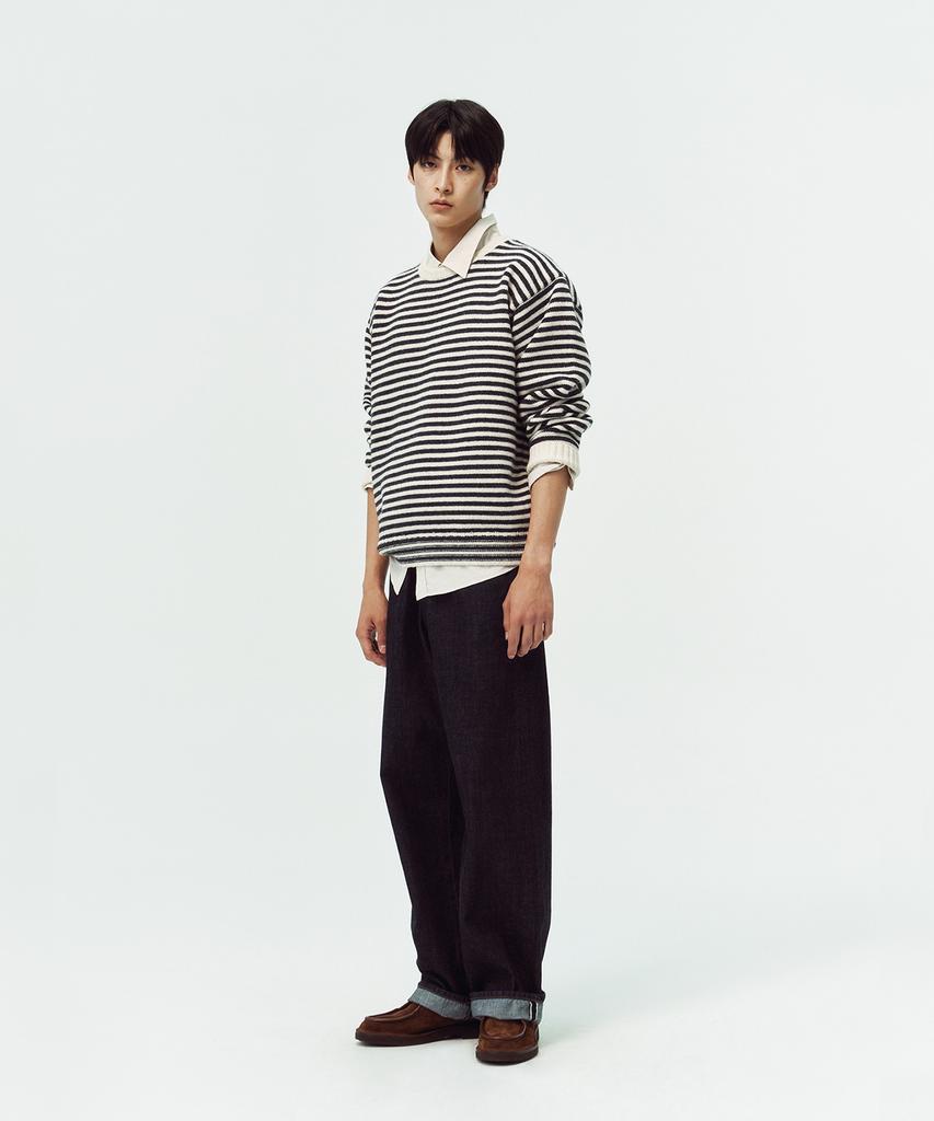 BLANKROOM Fisherman Stripe Knit_Melange Navy