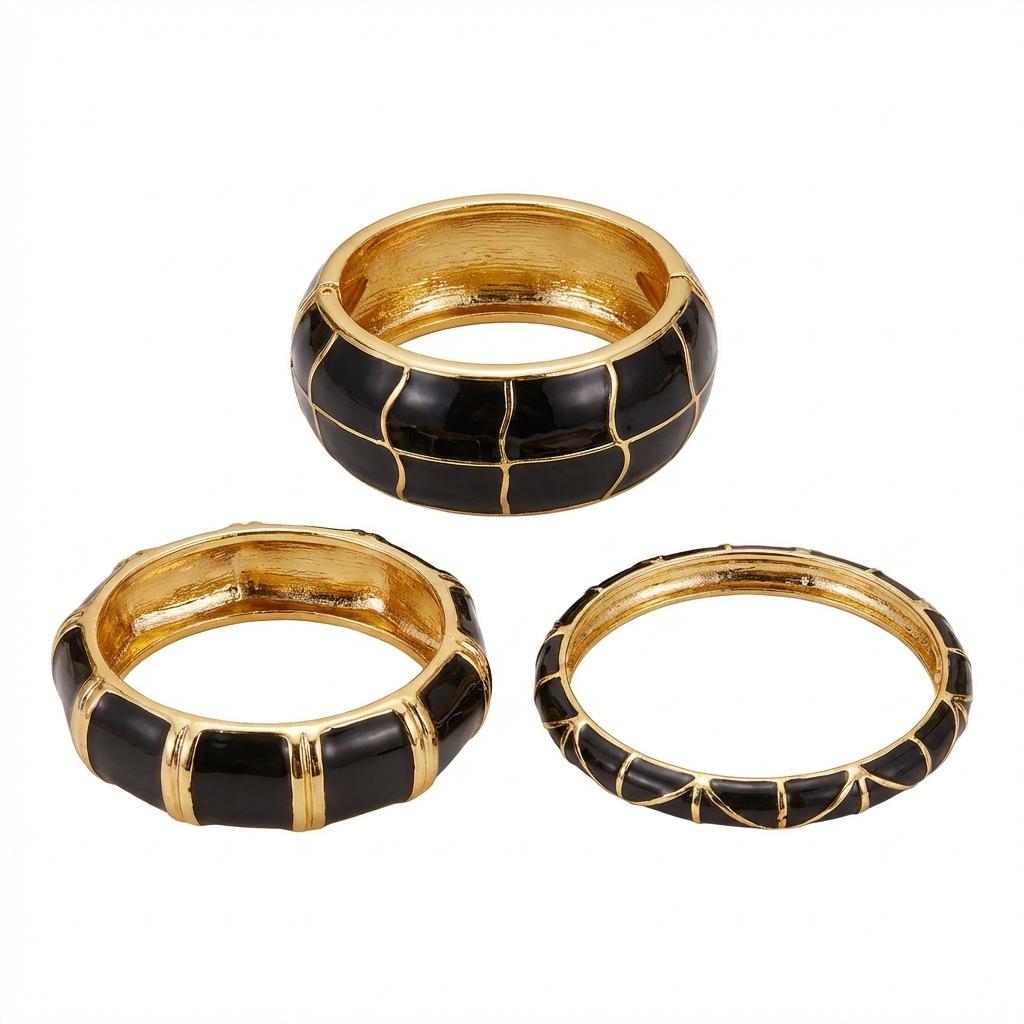 Luxury Black Enamel Gold Color Cuff Bangles for Women Vintage Chunky Geometric Statement Bracelet Set 2026 Trendy Jewelry Gift
