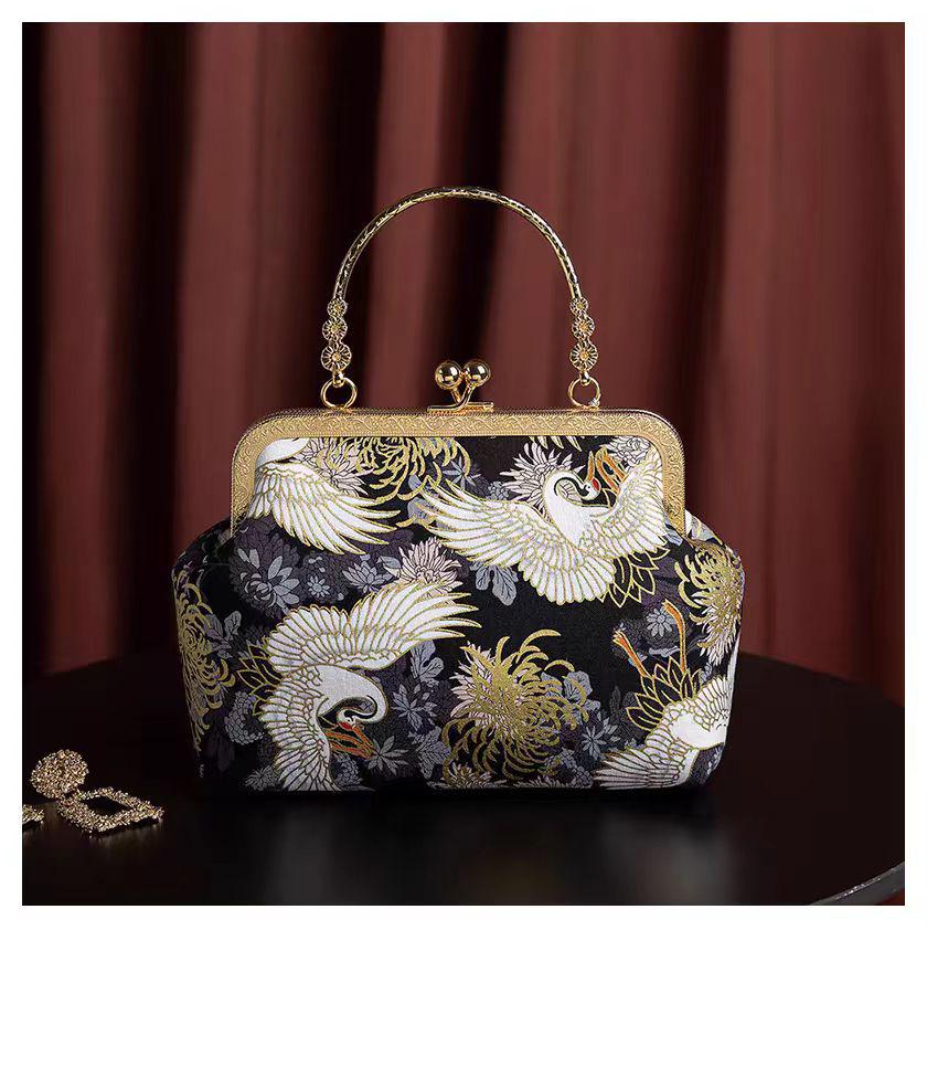 Elegant Chinese Ethnic Hanfu Cheongsam Retro Handbag - Gold Shoulder Crossbody Bag