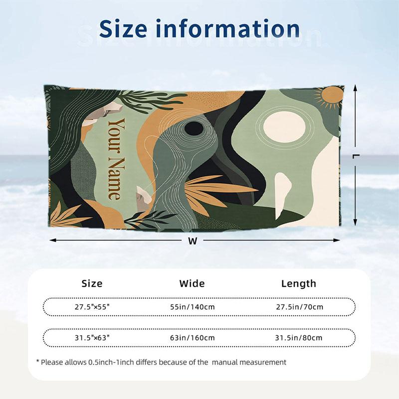 Abstract Nature Landscape Theme Quick Dry Beach Towel Custom Name Text Print Large Sand Resistant Towel Beach Vacation