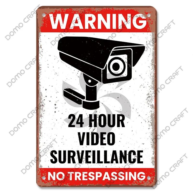 Warning CCTV Tin Signs Metal Plaque Notice  Hour Security Camera Vintage Poster Metal Plate Wall Decor for Mall Shop Bar Home