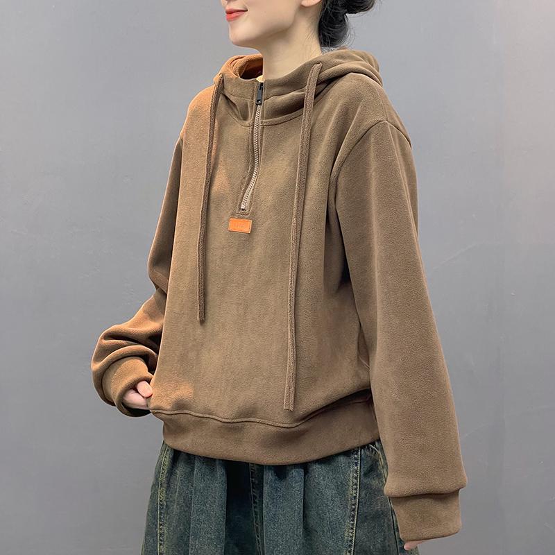 

Женские свободные мягкие новые осенние повседневные топы с капюшоном и длинным рукавом, футболки, свитера One size коричневый