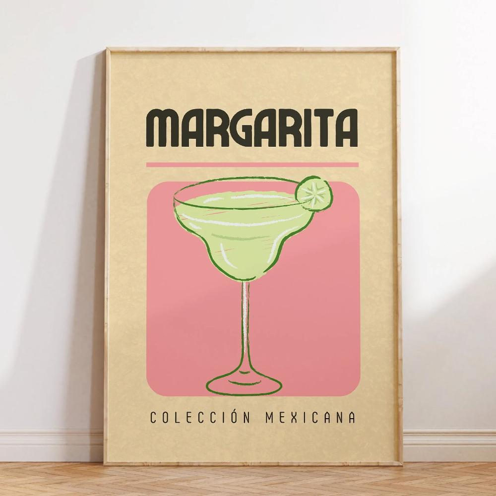 Meksykański Plakat Artystyczny Napoje i Lody Tequila Minimalistyczny Vintage Dekoracja Ścienna Druk na Płótnie Dekoracja Baru Domowego Idealny Prezent