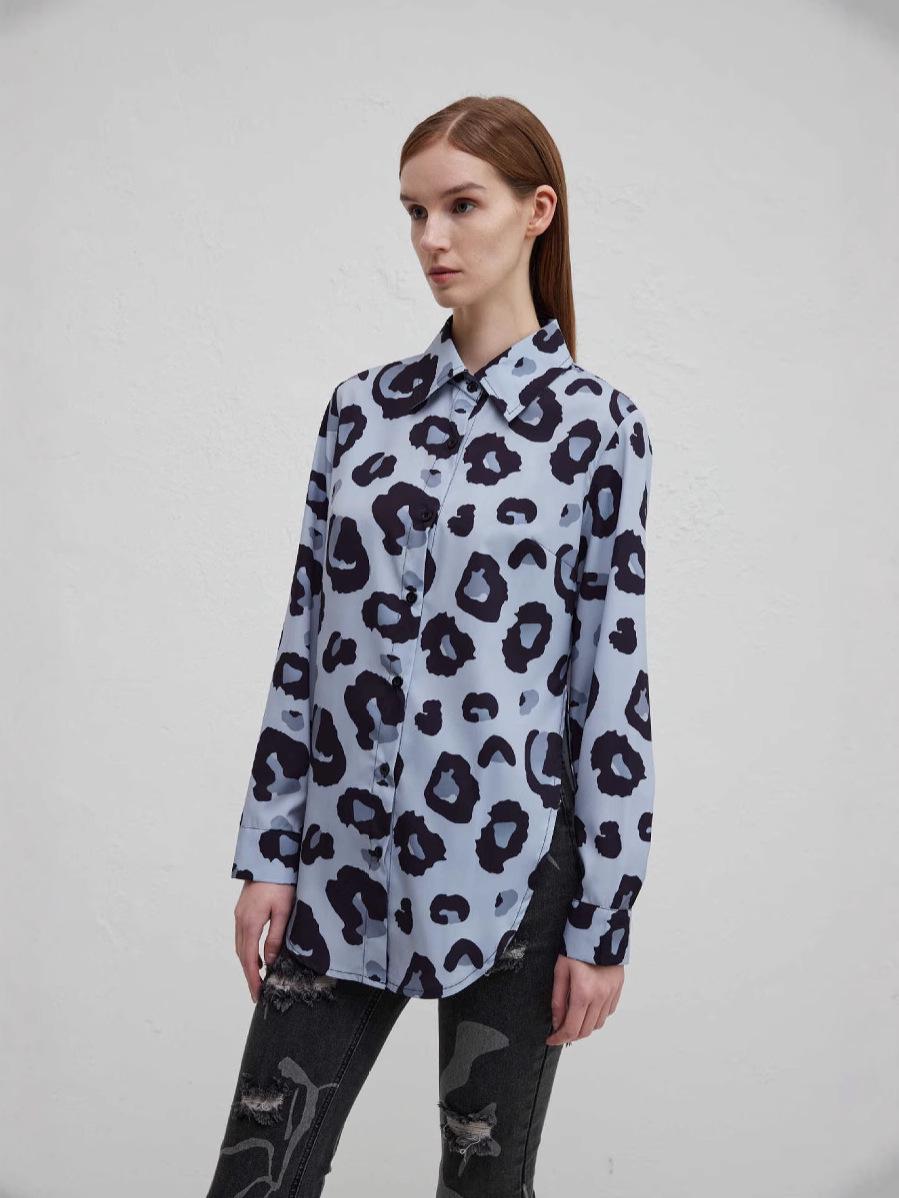 

Новая женская модная шифоновая блузка с леопардовым принтом на весну и осень 2024 года XL чёрный