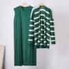 Casual dress set women's autumn loose medium and long striped sweater skirt knitted two-piece set