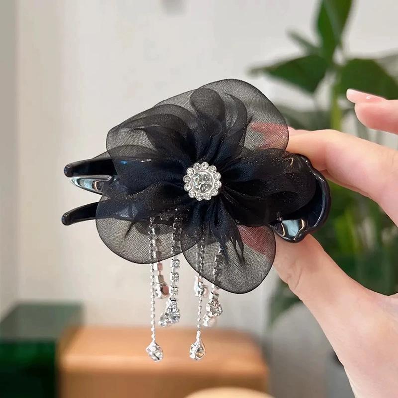 Diamond Flower Hair Claw Clip - Elegant Updo Accessory for Women
