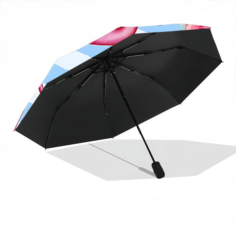 1pc Flamingo Tropical Flowers Automatic Umbrella - Automatic Opening And Closing, Sturdy Iron Frame, Portable Folding Design Yy251018153