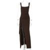 Damen Mode Sexy Rückenfrei Hoher Schlitz Spaghettiträger Langes Abendkleid