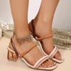 Large size thick heel slippers women's fashion one-character high heel cool slippers simple color matching strap slippers women